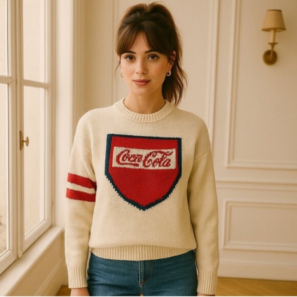 🦄 Vintage Coca Cola Women's Sweater with Red and Blue Logo Size XL